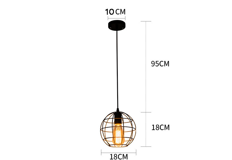 โคมไฟแขวนเพดานเหล็กดัดทรงกลมขนาดเล็กสีดำสไตล์ลอฟท์ 18cm [GYF-8023]