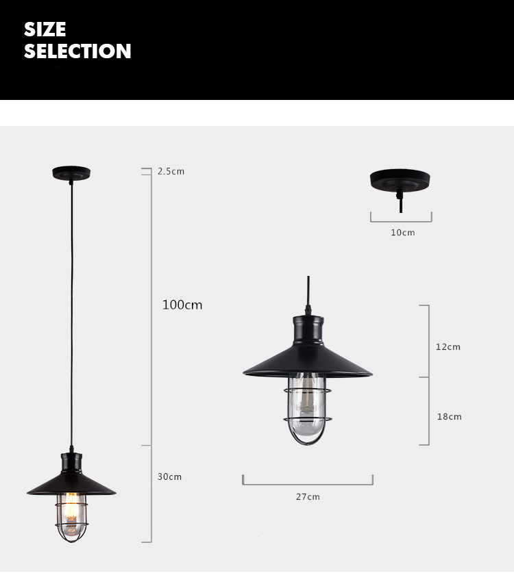 โคมไฟห้อยเพดาน Industrial Loft สีดำ เหล็กดัดครอบแก้ว