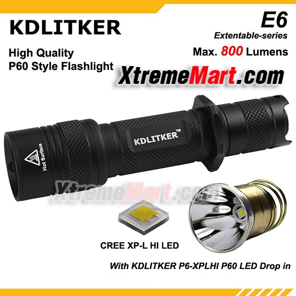 ไฟฉาย KDLITKER E6 หลอดLED CREE XP-L HI สว่าง 800 ลูเมนส์ 1โหมด 3V - 9V (ใช้แบต 1x18650 or 2x16340)