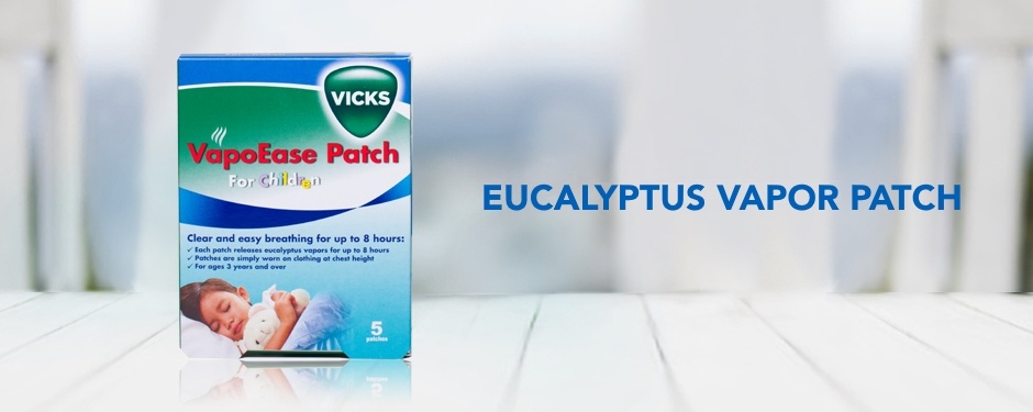 แผ่นแปะบรรเทาอาการหวัดคัดจมูกสูตรเข้มข้นสำหรับเด็ก Vicks VapoEase Patch for Children