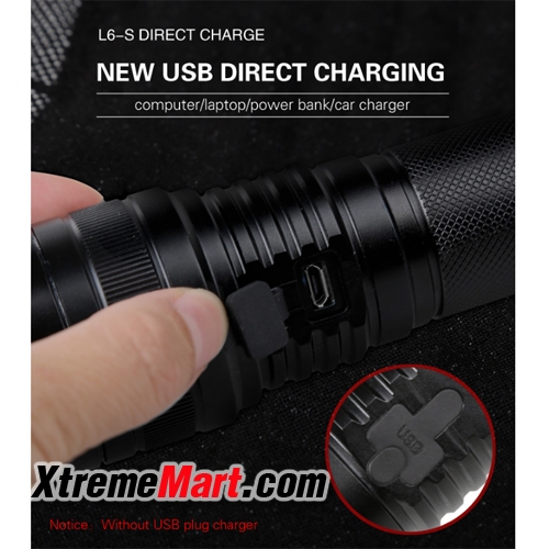 ไฟฉาย SupFire L6-S XM-L2 U2 LED สว่าง 1100 Lumens 10W 5 โหมด พร้อมแบตเตอรี่ 26650 และสายชาร์จ USB