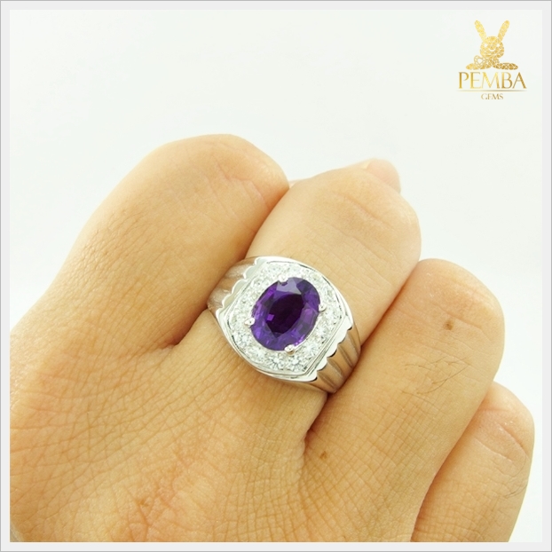 แหวนอเมทิสต์แท้ เงินแท้925 ชุบทองคำขาว เพิ่มพลังในการปกป้องคุ้มครองภัย