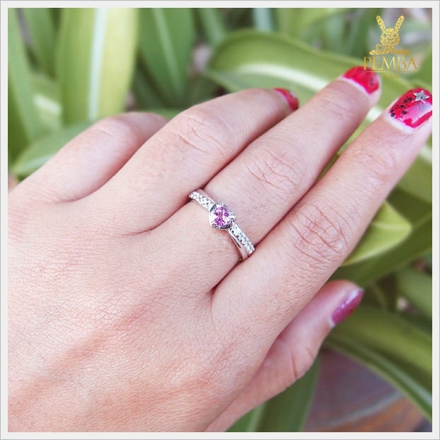 แหวนพิงค์ทัวร์มาลีนแท้ เงินแท้ ชุบทองคำขาว แหวนพลอยแท้