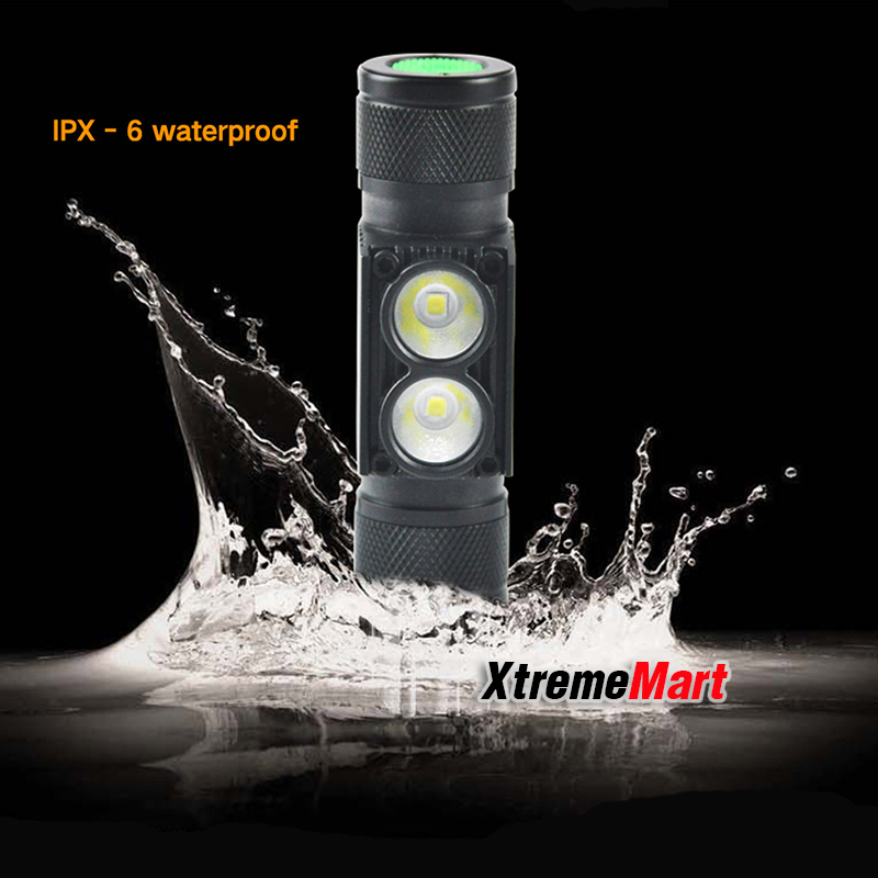 ชุดเซตไฟฉายคาดหัว 2หลอด บอดี้อลูมินั่ม สว่าง 1200 ลูเมน 6 โหมด แสงสีขาว พร้อมสายชาร์จ และแบตเตอรี่