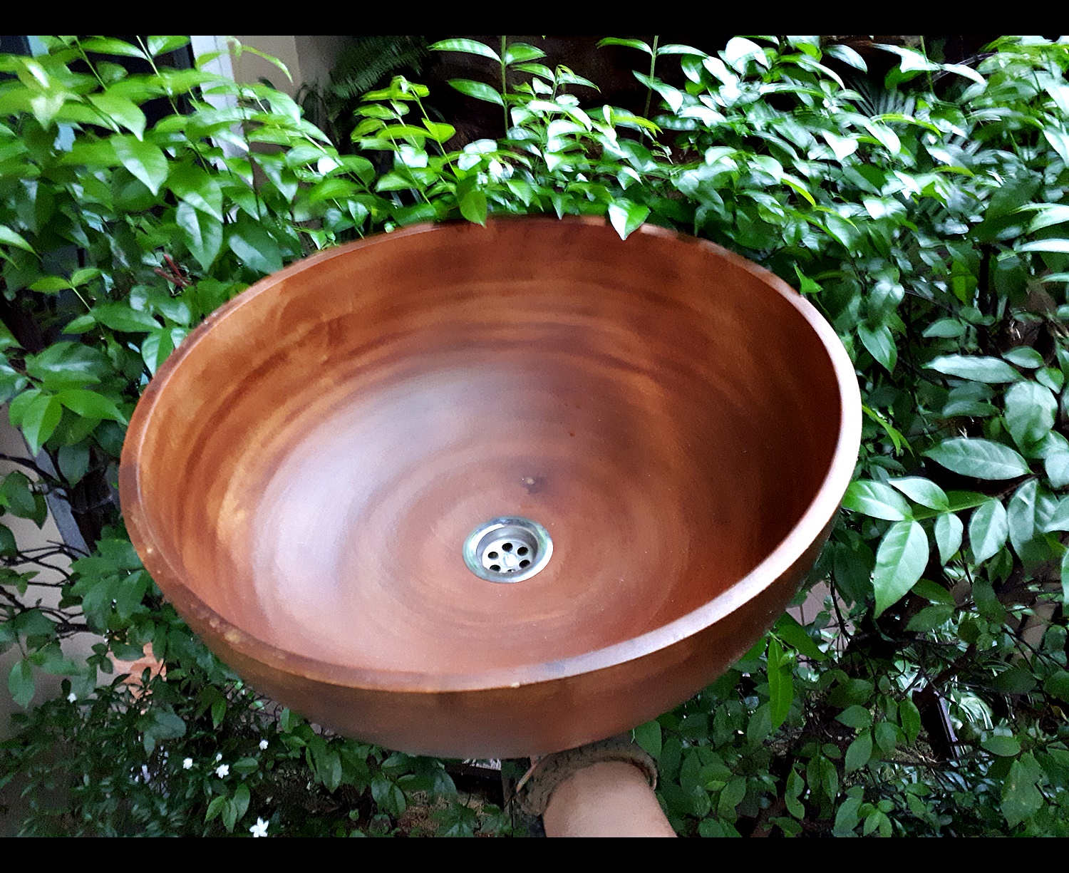 อ่างไม้ ล้างหน้า ล้างมือ ล้างเท้า สีน้ำตาล ทรงกลม (สปาร์ Spa Vintage วินเทจ ตกแต่ง แต่งบ้าน แต่งรีสอร์ท)