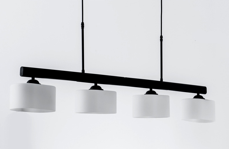 โคมไฟแขวนเพดานสไตล์นอร์ดิกโครงสีดำก้านยาวโป๊ะแก้วสีขาวขุ่นไฟ 4 ดวง [H863]