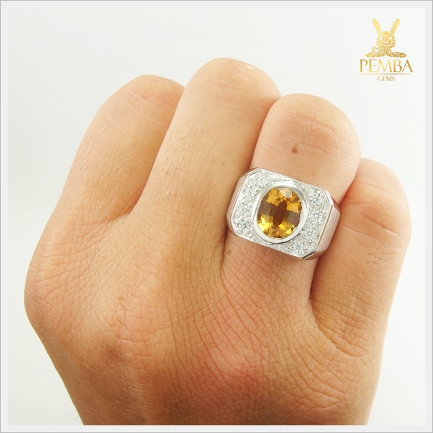 แหวนซิทรินแท้ เงินแท้925 ชุบทองคำขาว เสริมสร้างความมั่นใจ