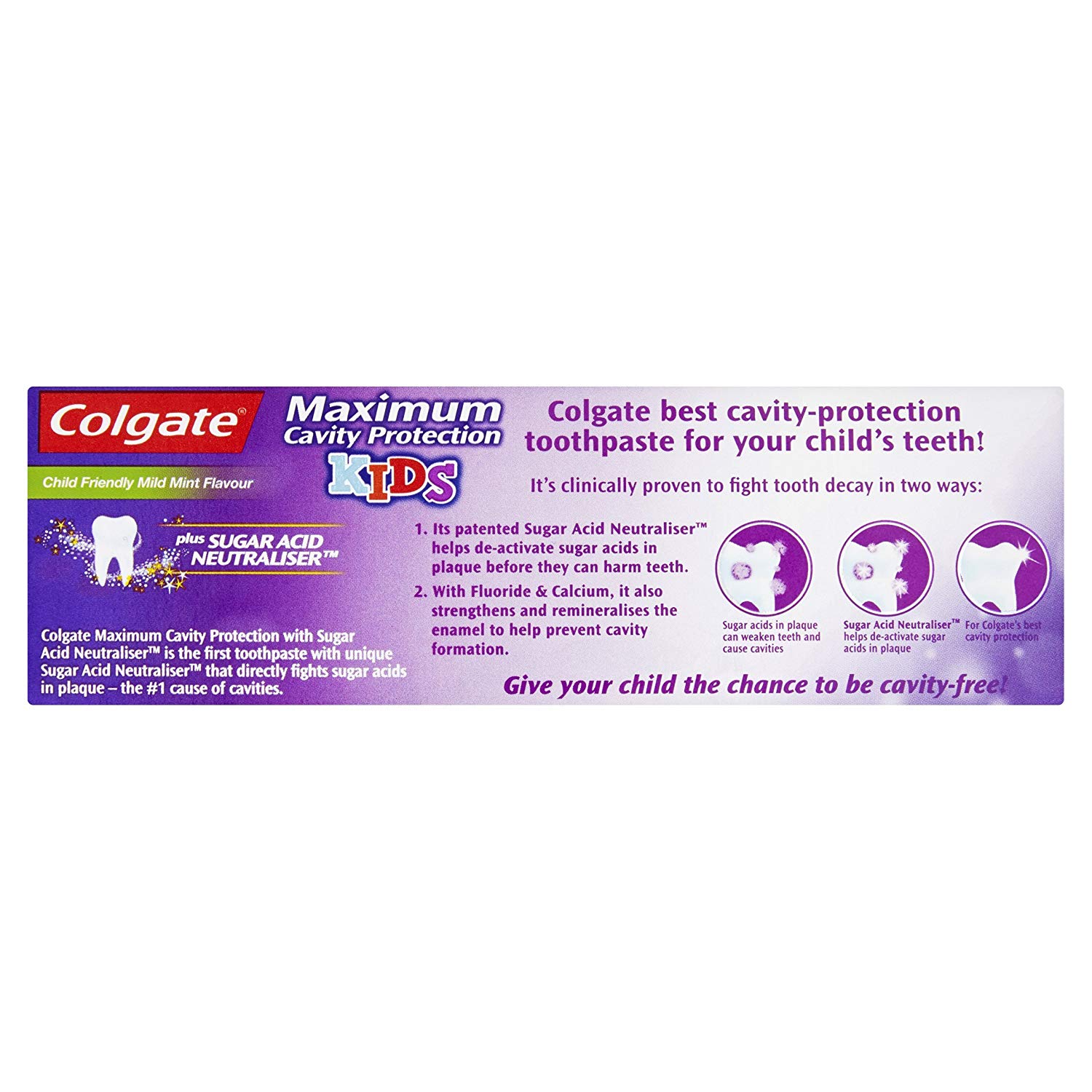 ยาสีฟันผสมฟลูออไรด์และแคลเซียมสำหรับเด็ก Colgate Kids Maximum Cavity Protection plus Sugar Acid Neutraliser
