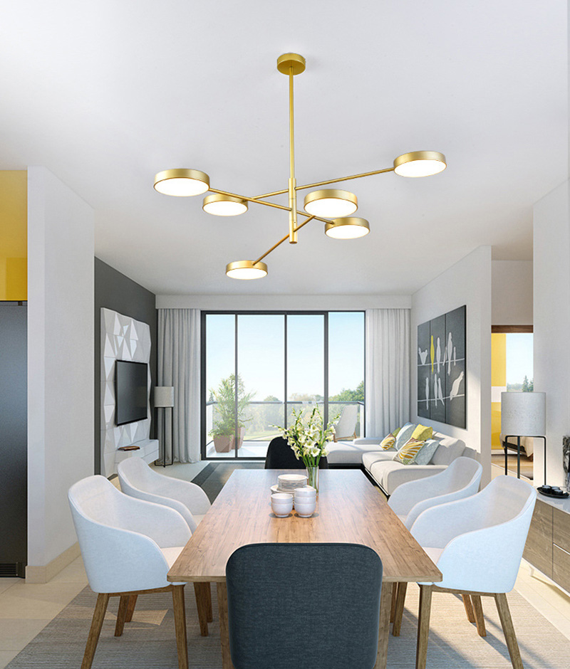 โคมไฟแขวนเพดานแขนยาวโป๊ะกลมแบน 6 ดวง [QDH-9110]