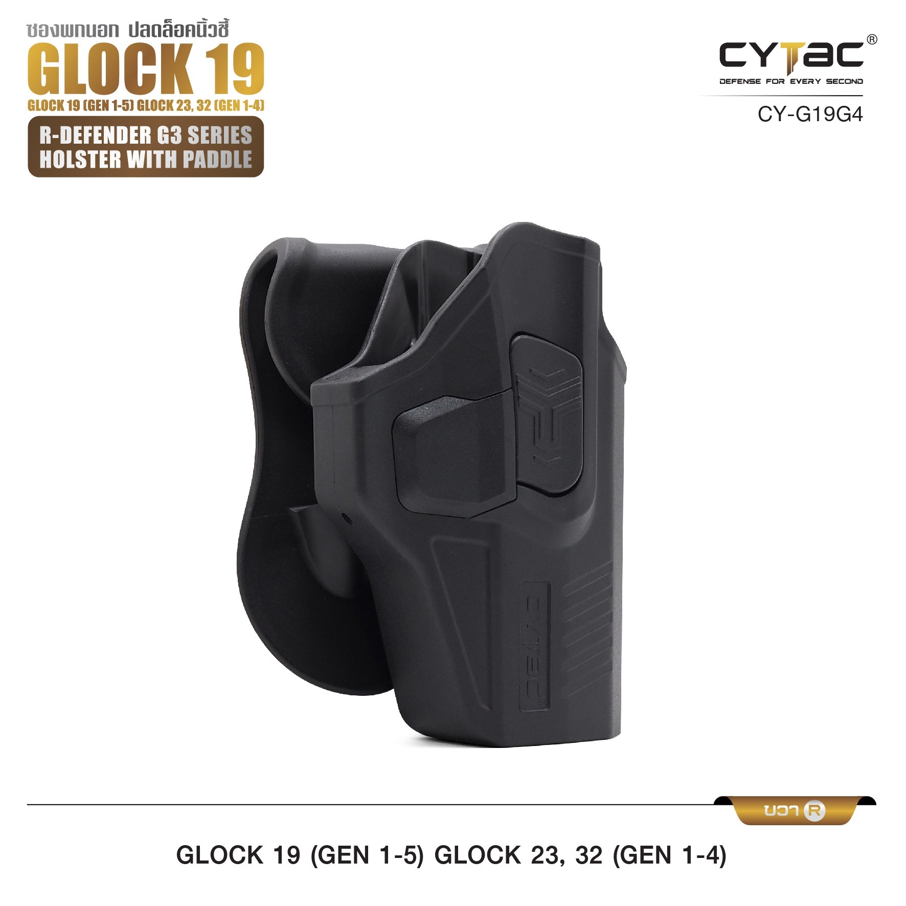 CYTAC thailand ซองพกนอก GL0CK 19,23,32 (ปลดล็อคนิ้วชี้)