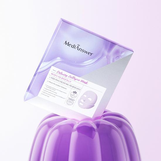 ( สีม่วง 1 กล่อง 5 แผ่น) MediAnswer Calming Collagen Mask 37g/แผ่น มาส์กเจลลี่สูตรคอลลาเจน ผ่อนคลายและเติมน้ำให้ผิวที่ระคายเคือง บอบบาง แพ้ง่าย หรือผิวไม่แข็งแรง