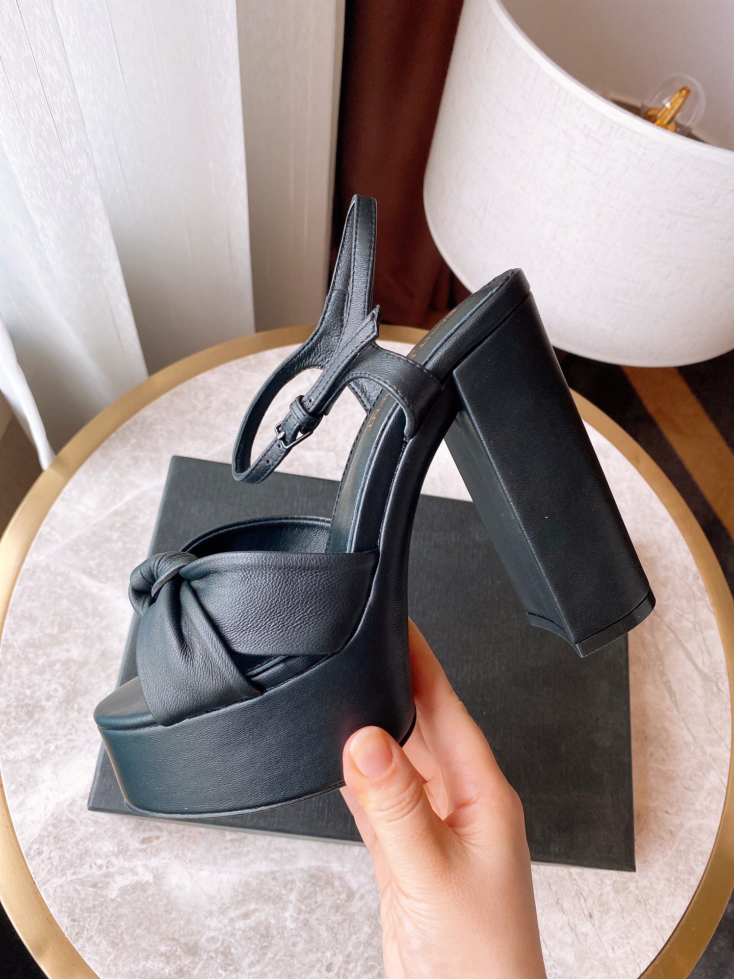 รองเท้าส้นสูง YS ผูกโบว์ หนัง import อิตาลี สูง 12.5 cm ด้านหน้า 4 cm size 35-41