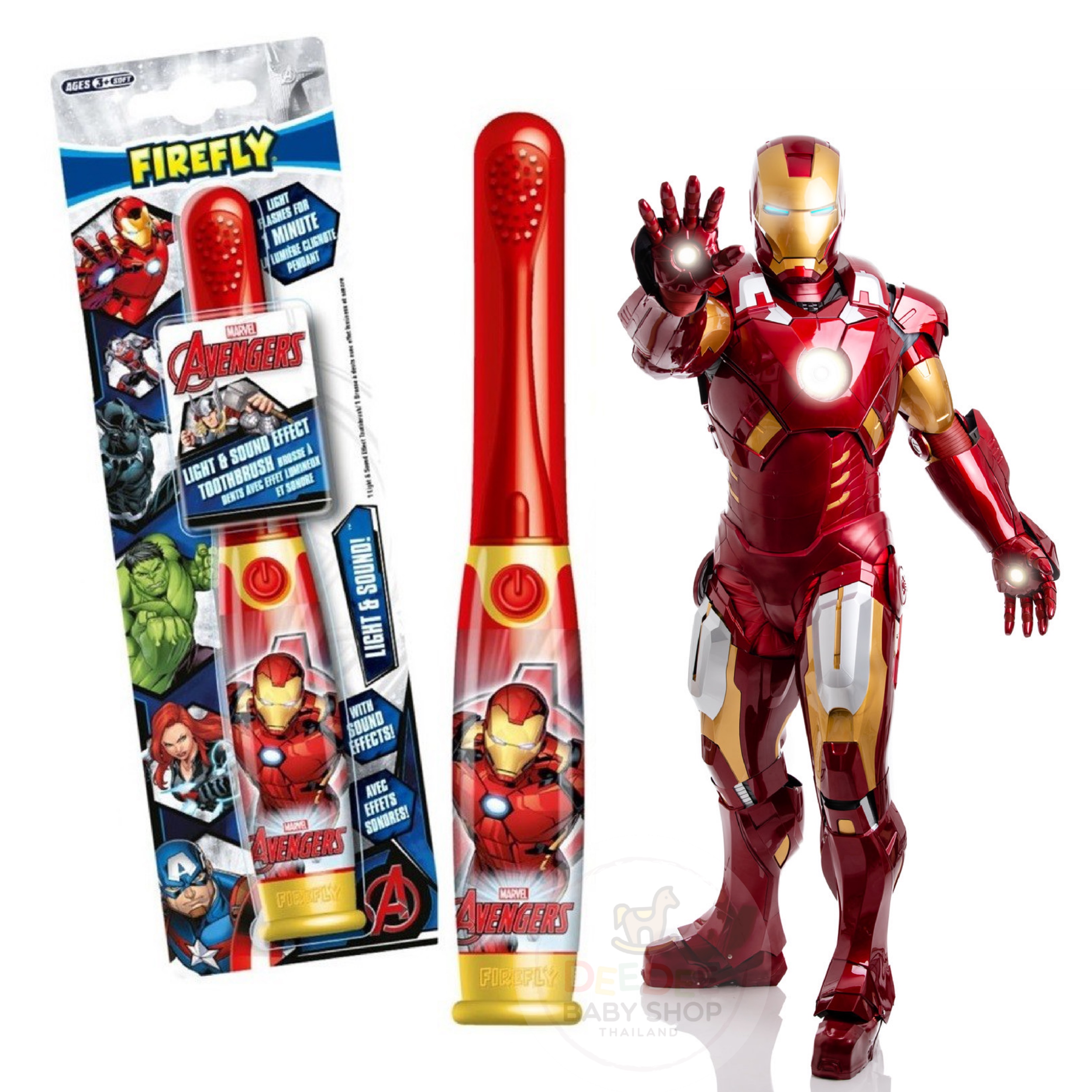 แปรงสีฟันพร้อมแสงไฟและเสียงดนตรี FireFly Avengers Iron Man Light & Sound Effect Toothbrush