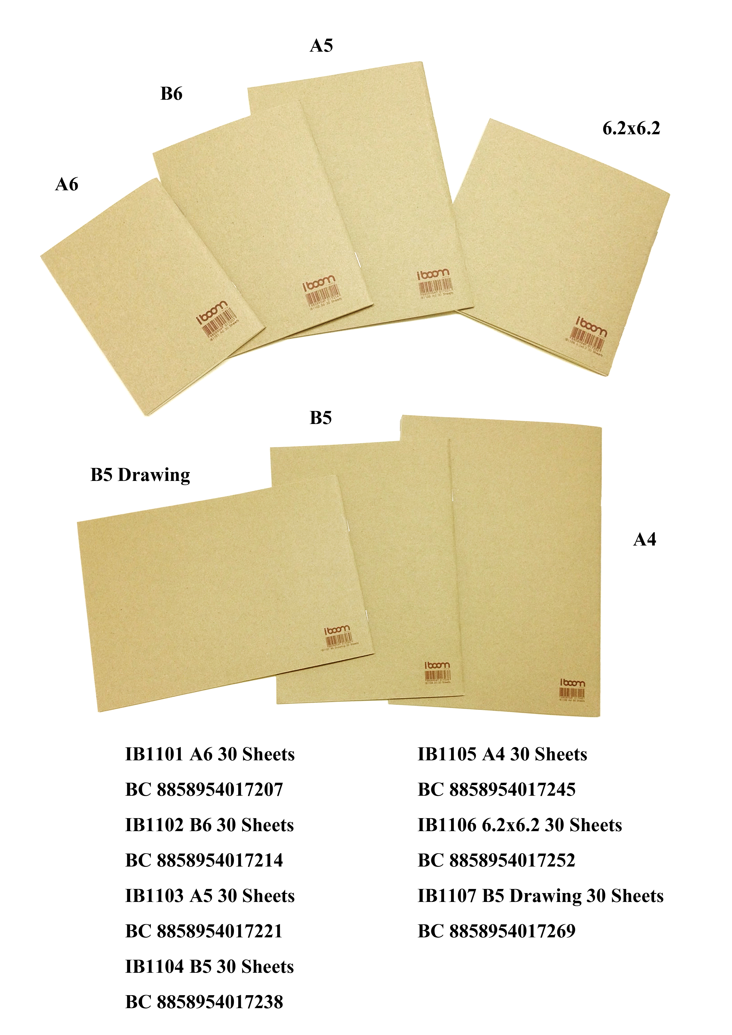 Staple book ,brown cover ,30 sheets greenread paper 75 grams (NO LINE) Size A6,B6,A5,B5,A4,6.2"x6.2",B5 drawing