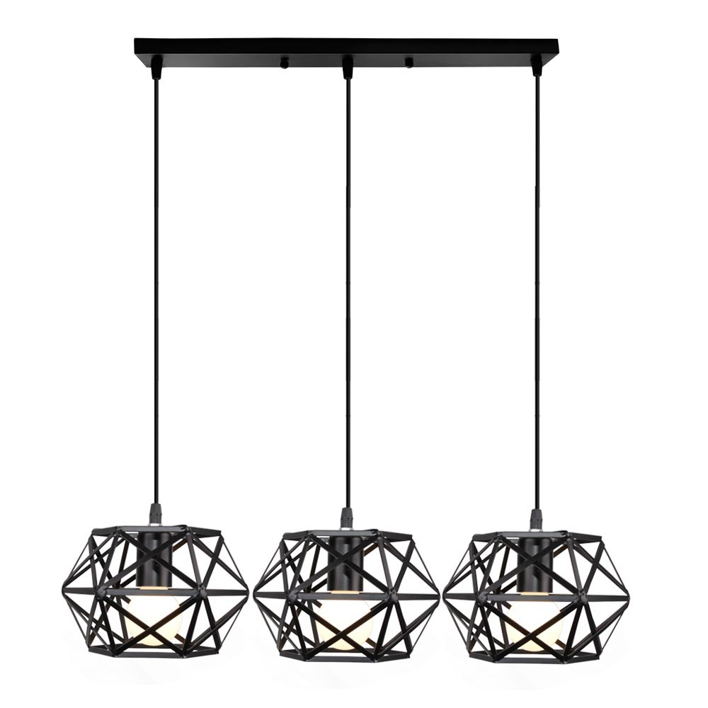 โคมไฟแขวนเพดานเหล็กดัดลายเส้นไขว้สีดำทรงหกเหลี่ยมสไตล์นอร์ดิก [ST-3705]