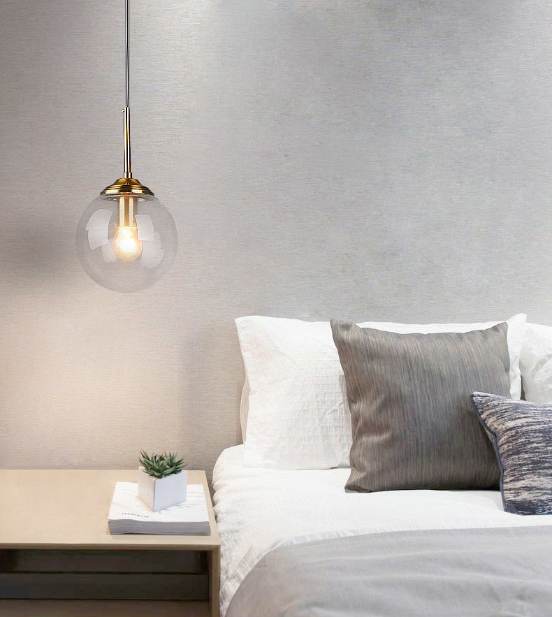 โคมไฟแขวนเพดานแก้วทรงกลม 15cm ก้านสีบรอนซ์ทอง [NE-4502]