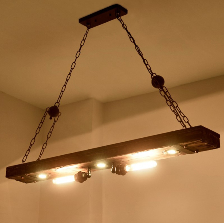 โคมไฟแขวนเพดานไม้เนื้อแข็งท่อนยาว 1.2 เมตร มี spotlight สไตล์ลอฟท์ [052-2]