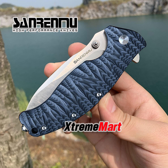 มีดพับ SANRENMU 1006-GL ด้ามG10 ลายสีฟ้า จุดหมุนระบบตลับลูกปืน(Ball Bearing) เปิด-ปิด ลื่นมาก