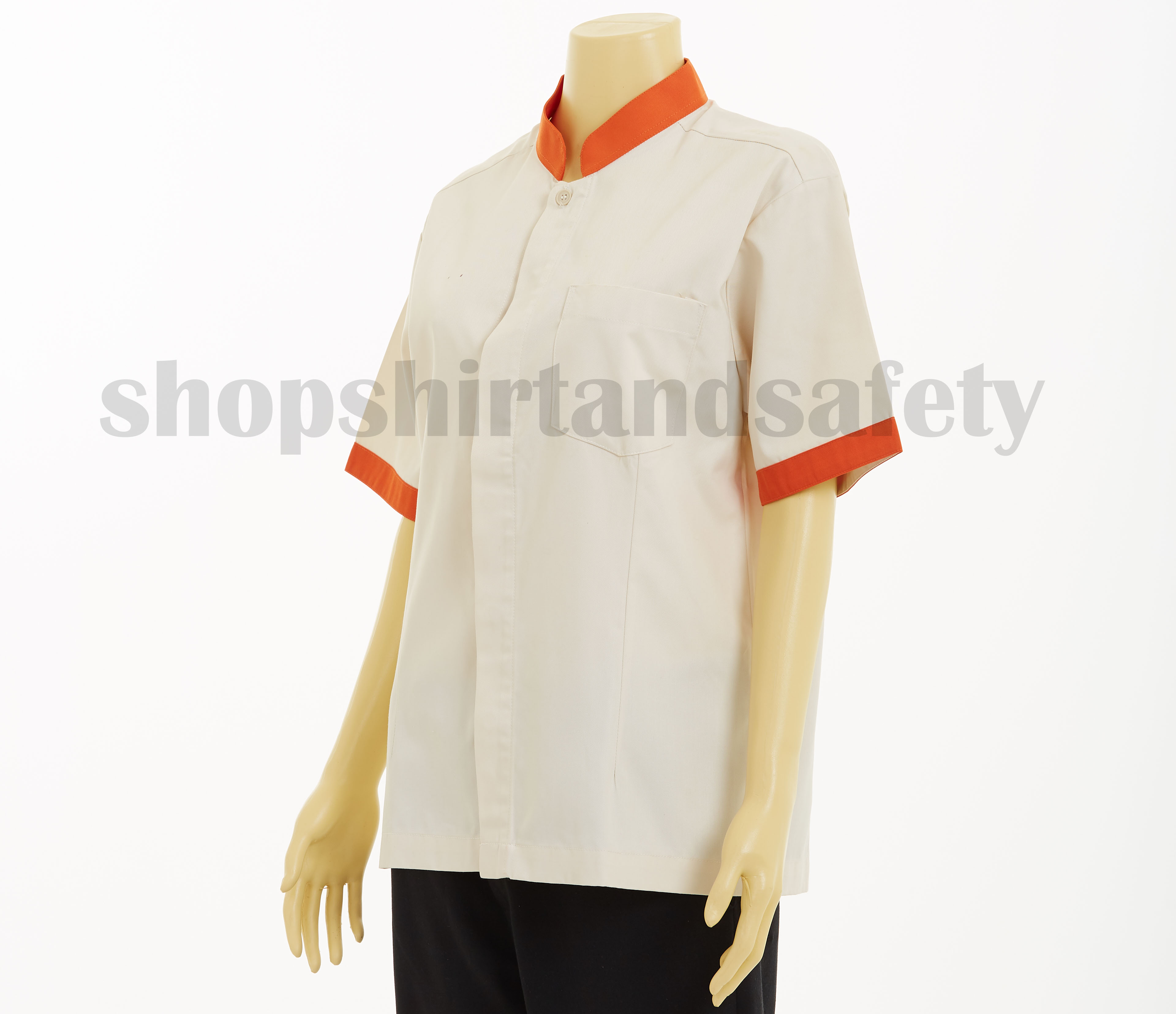 เสื้อแม่บ้านแขนสั้นคอจีนแบบสีครีมกุ้นส้ม