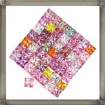 Princess Cut 3.0 m พลอยแฟนซี Fancy สี่เหลี่ยมก้นเพชร จำนวน 50 เม็ด หนัก 9.12 กะรัต หลากหลายสี Multi Colour เนื้อสะอาดทุกเม็ด ใสปิ้ง เจียระไนแบบเพชร