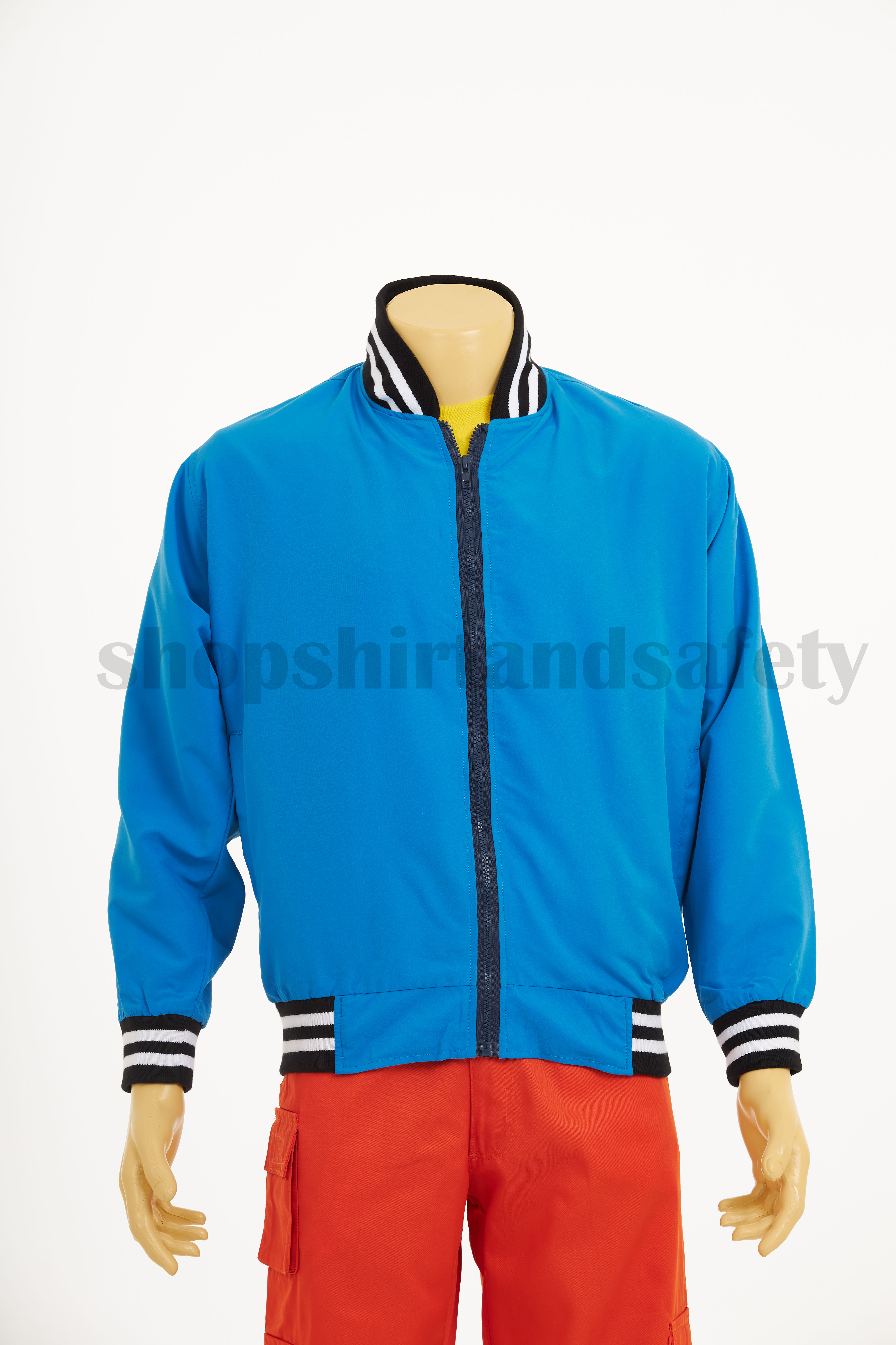 เสื้อแจ๊คเก็ตคอบุ้งแขนยาวสีฟ้า