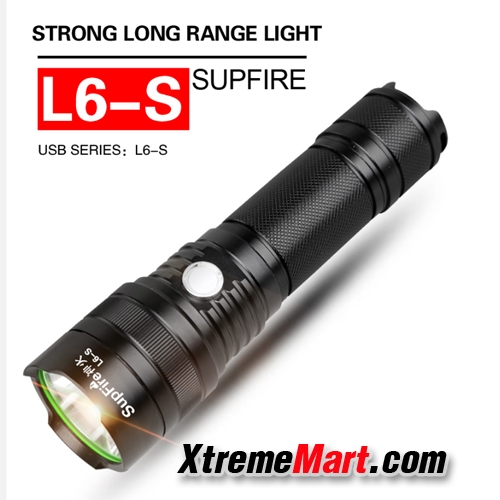 ไฟฉาย SupFire L6-S XM-L2 U2 LED สว่าง 1100 Lumens 10W 5 โหมด พร้อมแบตเตอรี่ 26650 และสายชาร์จ USB