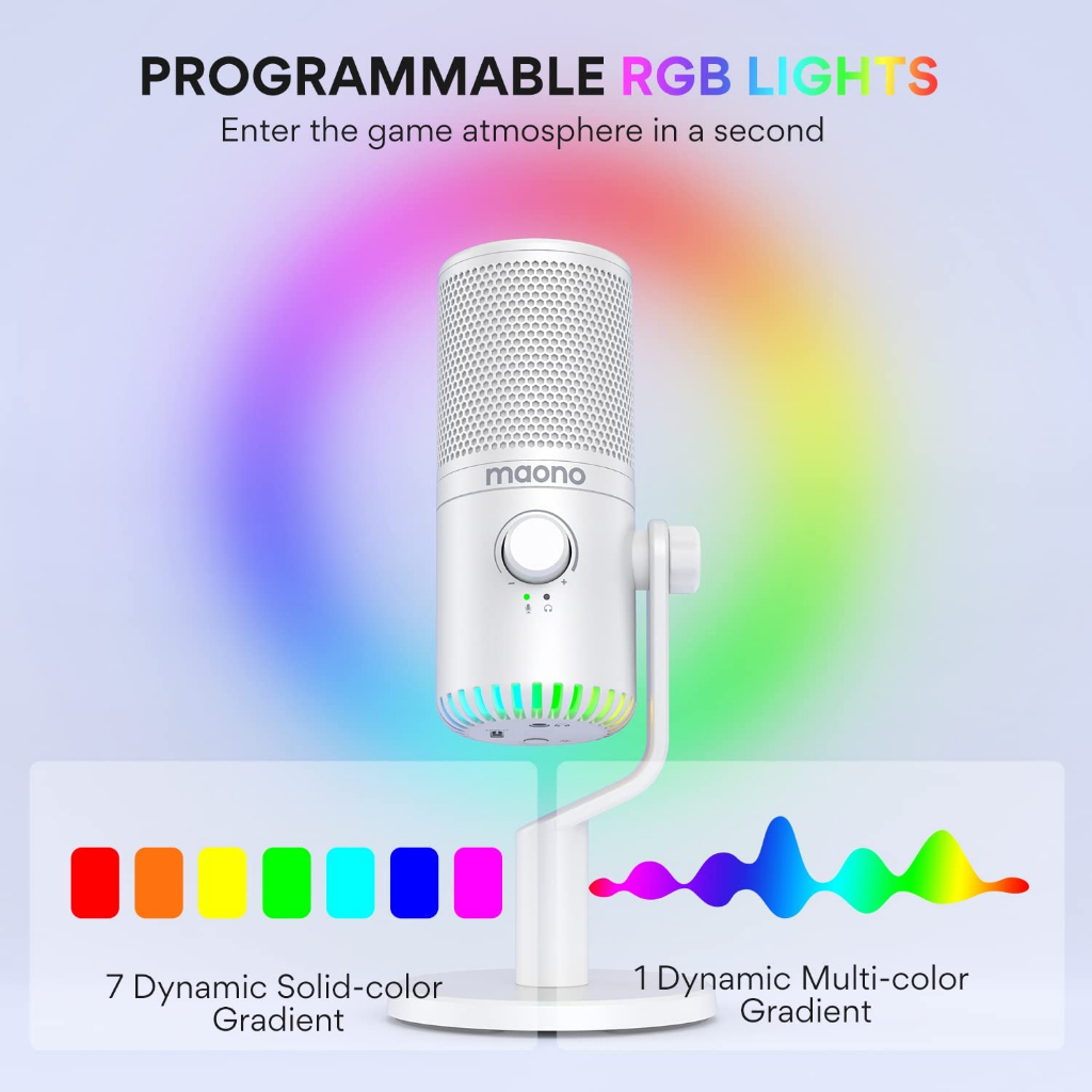 ส่งฟรี MAONO DM30 RGB White USB Condenser Microphone สําหรับ PC คอมพิวเตอร์ โทรศัพท์มือถือ เล่นเกม บันทึก ถ่ายทอดสด