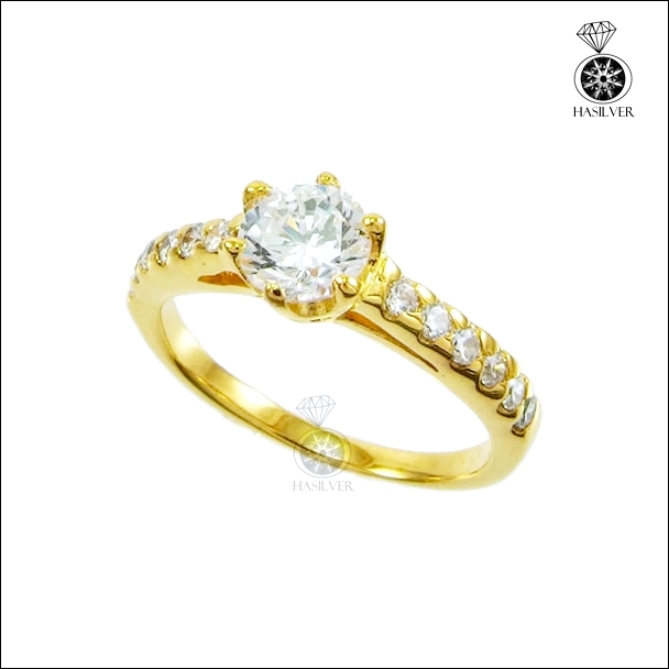 แหวนเงินแท้ ชุบทองไมครอน หนาพิเศษ ประดับเพชรCZ H&A