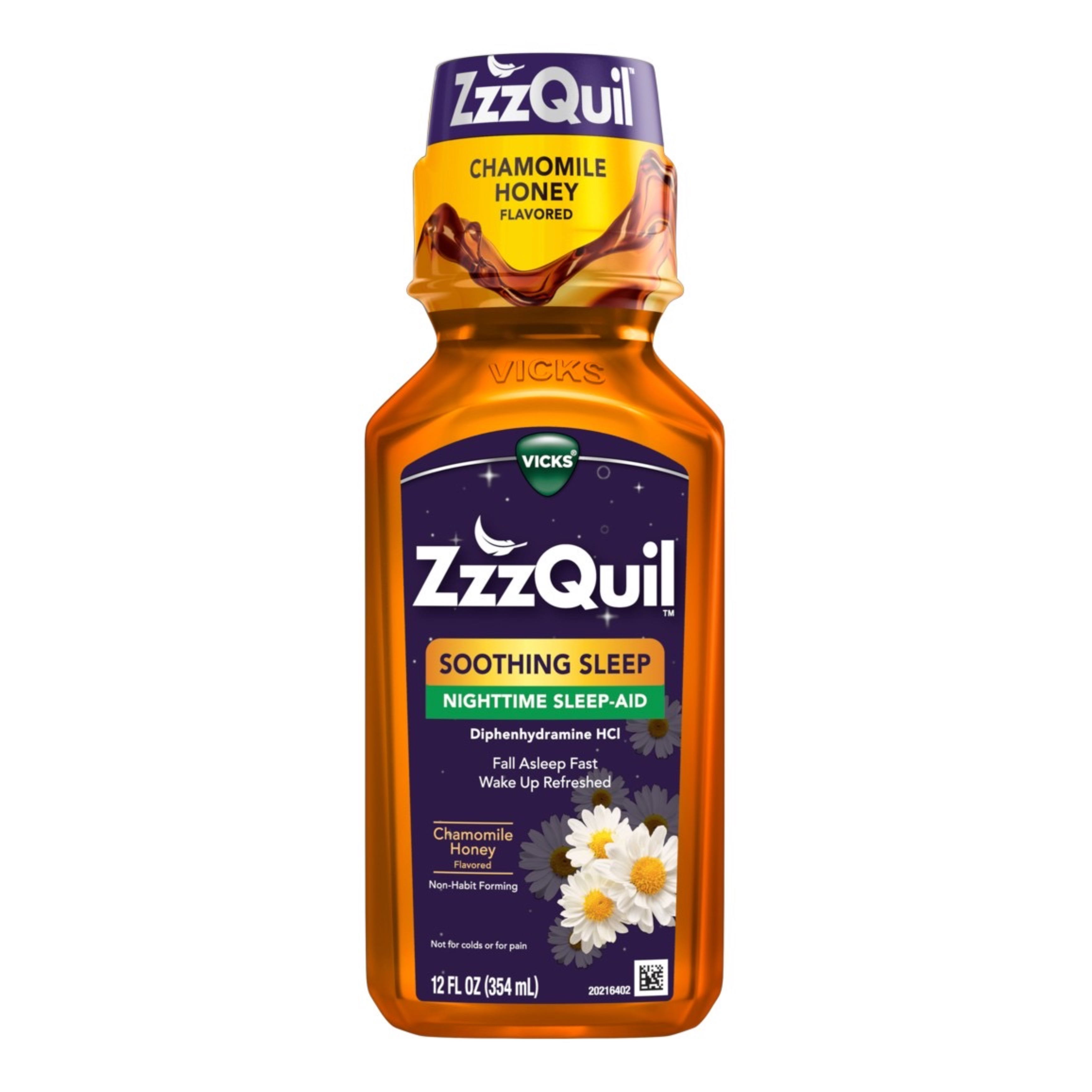 วิตามินเสริมการนอนหลับชนิดน้ำ Vicks ZzzQuil Soothing Sleep Nighttime Sleep-Aid Liquid (Chamomile Honey)