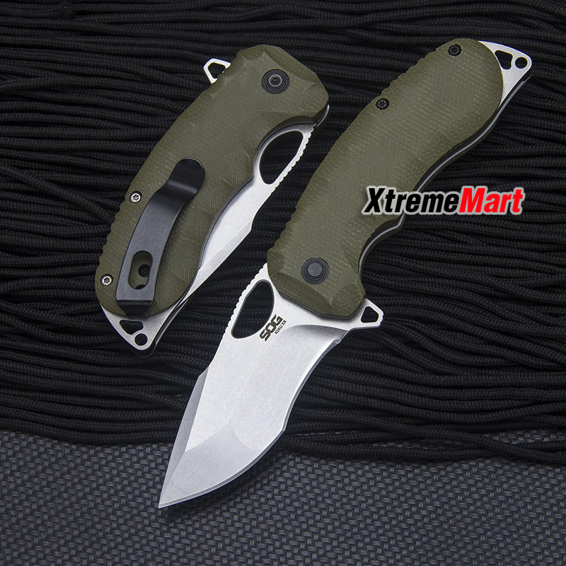 มีดพับ SOG Kiku XR CTS-XHP ด้ามMicarta สีเขียว OD Green จุดหมุนตลับลูกปืน (เล่มละ)