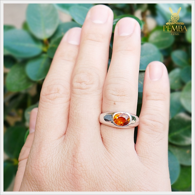 แหวนซิทรินแท้ เงินแท้925 ชุบทองคำขาว ดีไซน์เรียบๆ แต่มีสไตล์