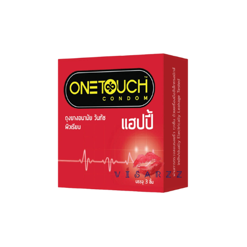 Onetouch Condom วันทัชถุงยางอนามัย แฮปปี้ x3 ชิ้น ขนาด 52 มม. ถุงยางอนามัยผิวเรียบ หอมกลิ่นวานิลลาอ่อน ช่วยให้กระชับเข้ารูปมากขึ้น