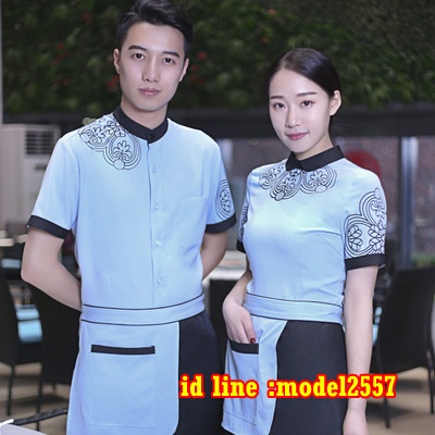 F6109003 เสื้อพนักงานต้อนรับ เสื้อพนักงานเสริฟ เสื้อพนักงานโรงแรม เสื้อพนักงานร้านอาหาร F6109003 ดำ แดง น้ำเงินน S-3XL