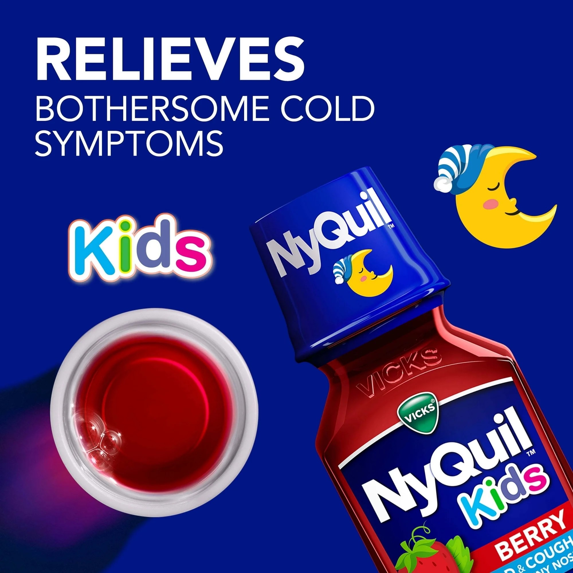 ยาบรรเทาอาการหวัดและไอระคายคอสำหรับเด็ก Vicks NyQuil Kids Cold & Cough + Runny Nose Nighttime Relief