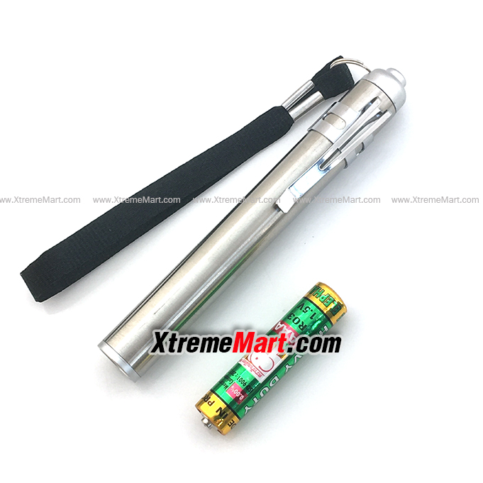ไฟฉายขนาดเล็ก ไฟฉายปากกา Mini LED สแตนเลส 1 โหมด สว่าง 100LM พร้อมแบตเตอรี่ AAA 1 ก้อน