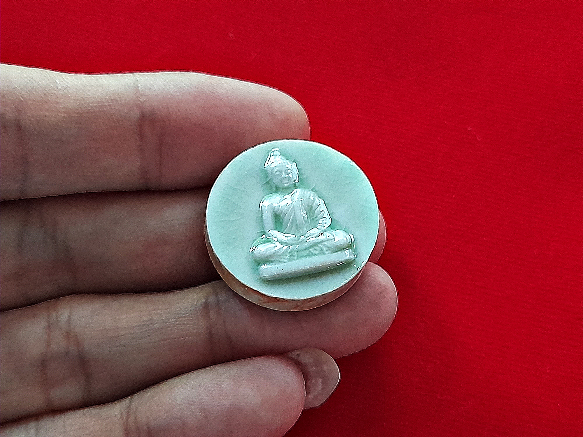 เหรียญพระธรรมกาย หลังฝั่งเม็ดแร่ ครบรอบ80ปี หลวงป๋า วัดหลวงพ่อสด ปี2552 เนื้อกระเบื้องเขียว เขียวเหนียวทรัพย์ #รับประกันแท้