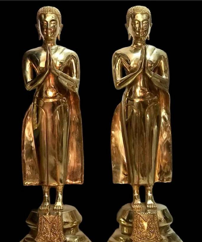 รูปหล่อ พระโมคคัลลา พระสารีบุตร เนื้อทองเหลือง ขัดเงา (สูง29นิ้ว ฐานกว้าง10นิ้ว)