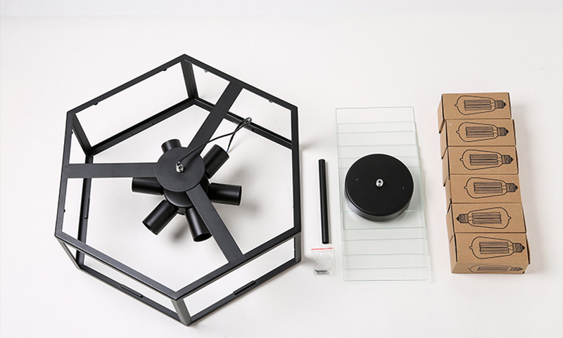 โคมไฟติดเพดานสไตล์วินเทจทรง 6 เหลี่ยม ไฟ 6 ดวง [15-P3874]