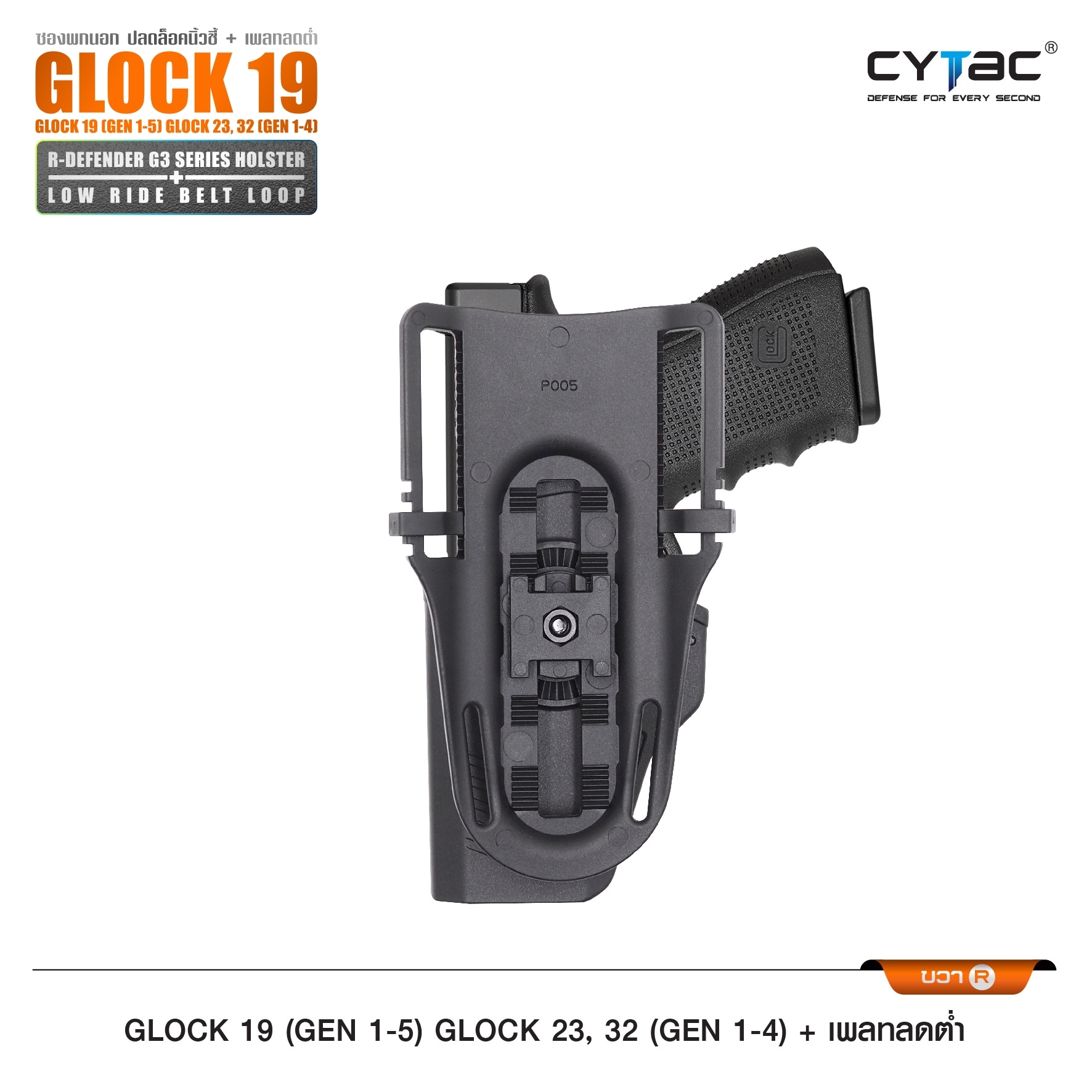 🇹🇭⫸ CYTAC ซองพกนอกปลดนิ้วชี้ (ขวา ซ้าย) รุ่น Glock19 + เพลทลดต่ำ