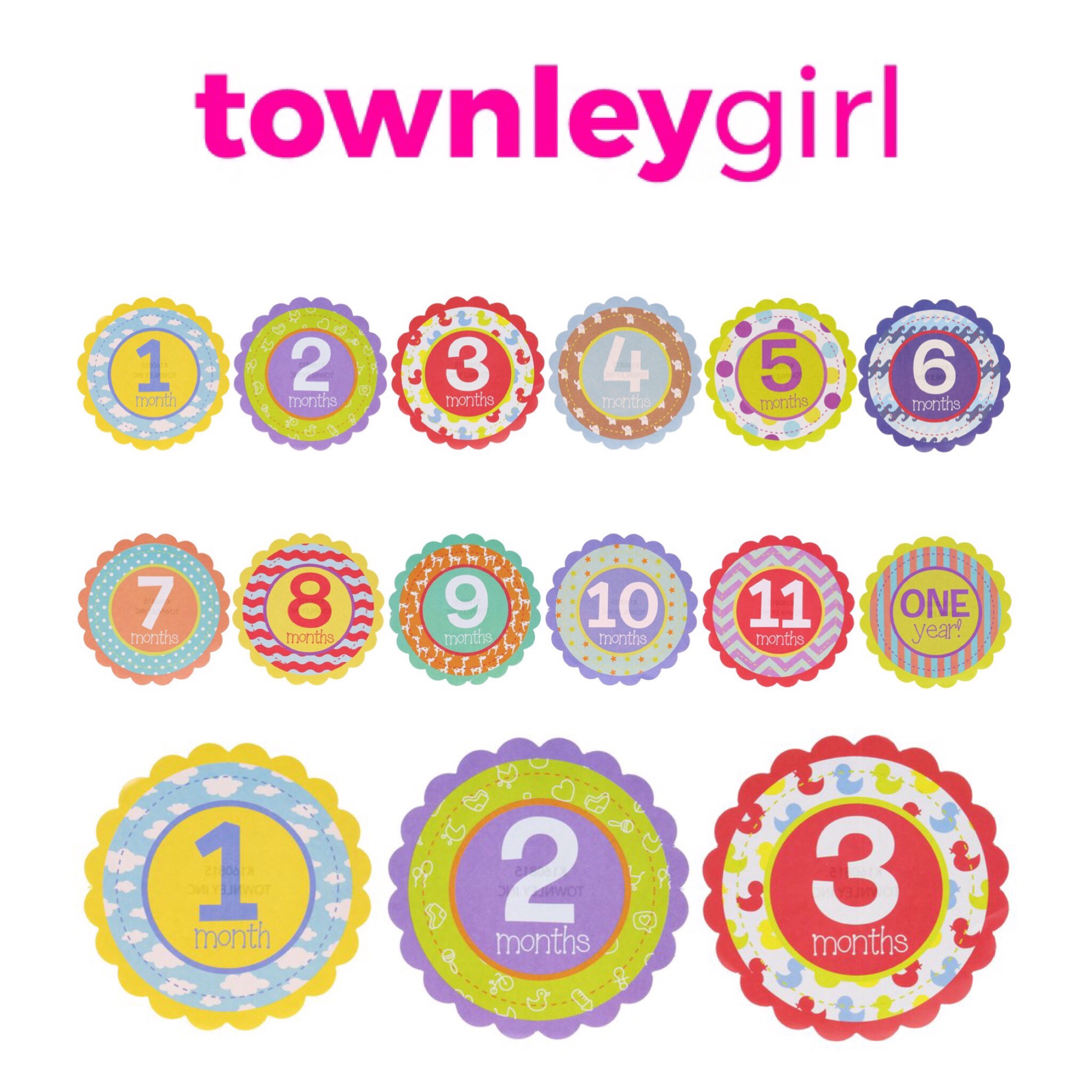 ชุดสติ๊กเกอร์ไมล์สโตนอายุสำหรับทารกและเด็กเล็ก Townleygirl Milestone Stickers (12 Pack)