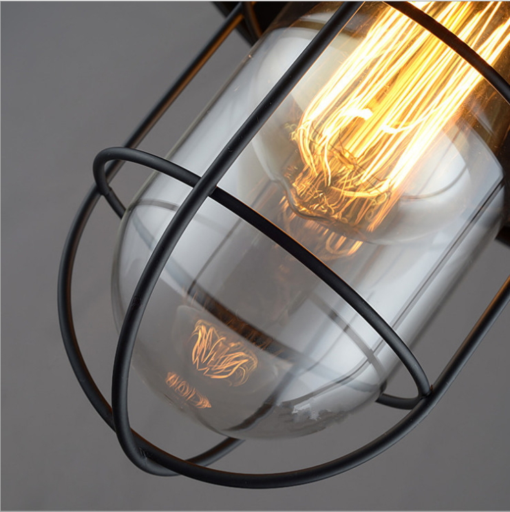 โคมไฟห้อยเพดาน Industrial Loft สีดำ เหล็กดัดครอบแก้ว