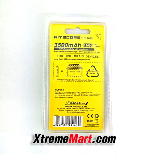 แบตเตอรี่ชาร์จ Li-ion Nitecore NL1835 3500mAh 18650 3.6V ของแท้ 100% High Performance Rechargeable Lithium Battery (ราคาต่อก้อน)
