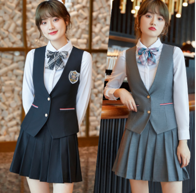 ชุดสไตล์วิทยาลัยบาร์แผนกต้อนรับอนุบาลครูเสื้อผ้าทำงานโรงแรมร้านอาหาร waiter ผู้หญิงมืออาชีพชุดเสื้อกั๊ก JK6705002 น้ำเงิน เขียว S-4XL