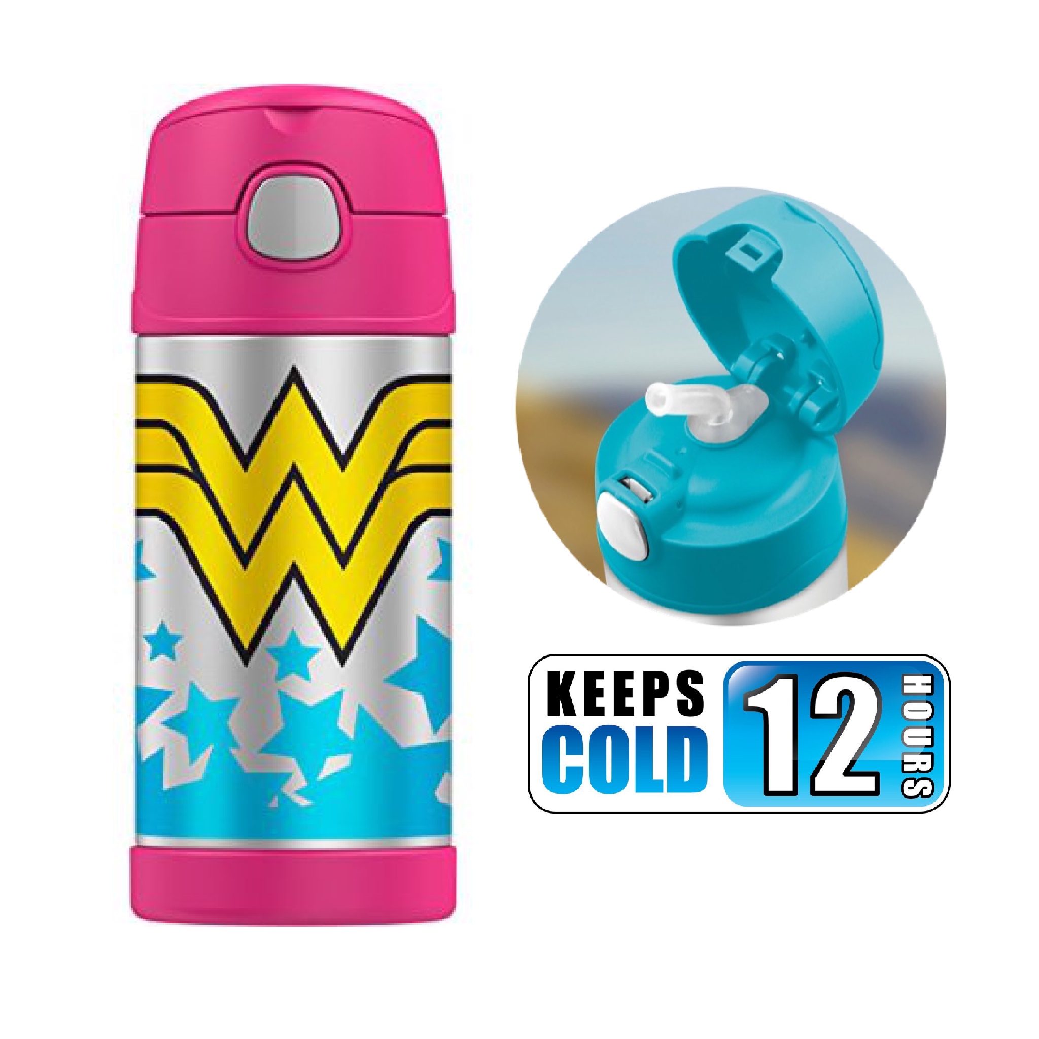 กระติกน้ำสเตนเลสรักษาอุณหภูมิ Thermos Wonder Woman FUNtainer Vacuum Insulated Stainless Steel Bottle 12OZ