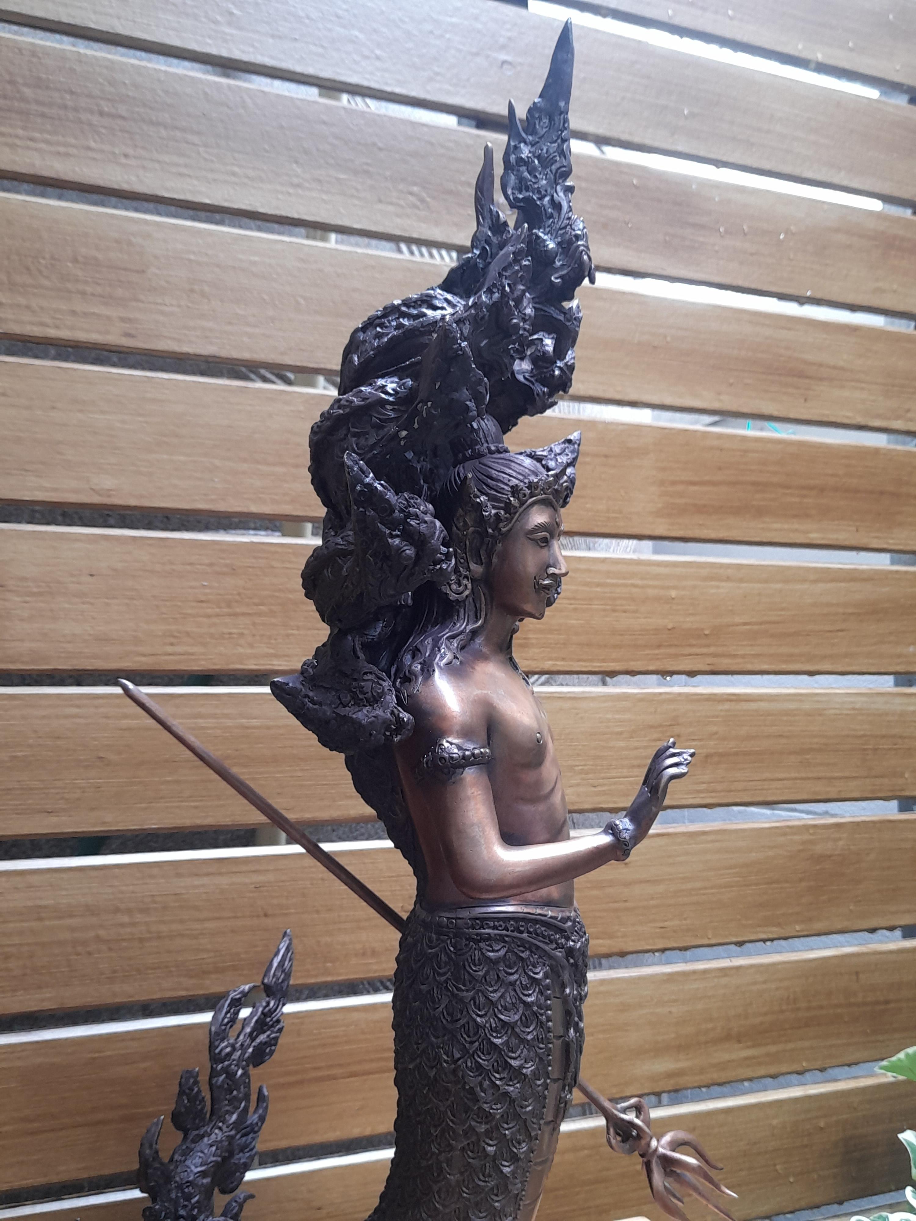 รูปหล่อ พญานาคราช ปาง ประทานพร มนุษย์ ครึ่งพญานาค นาคปรก 9หัว เศียร เนื้อทองเหลือง สีสัมฤทธิ์ (สูง22นิ้ว) (งานพรีออเดอร์สั่งทำ 2เดือน)