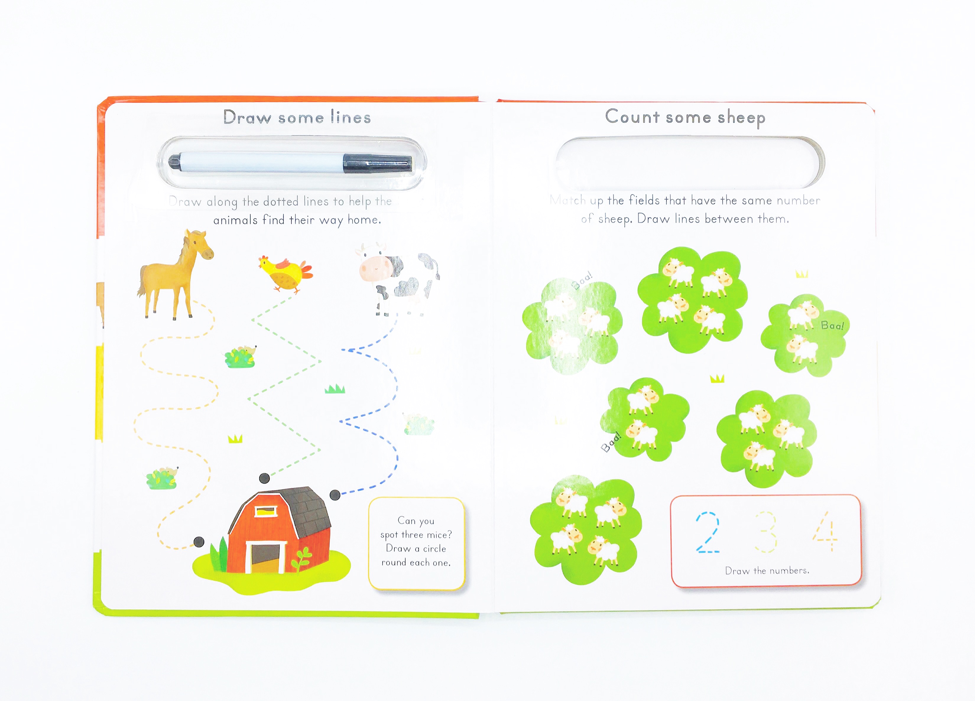 หนังสือพร้อมปากกาฝึกเขียนสำหรับเด็กเล็ก Wipe Clean Activity - FARM