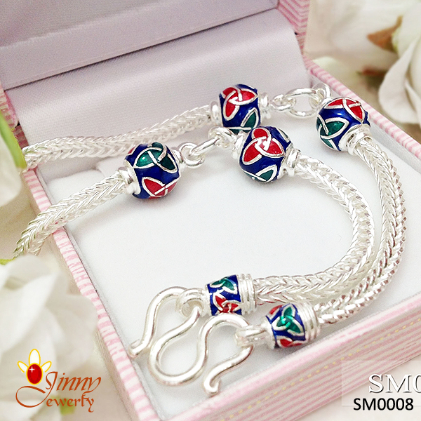 สร้อยเงินแท้ ลายสี่เสา ห้อยพระ 3 องค์ งานลงยา 3.0 มิล