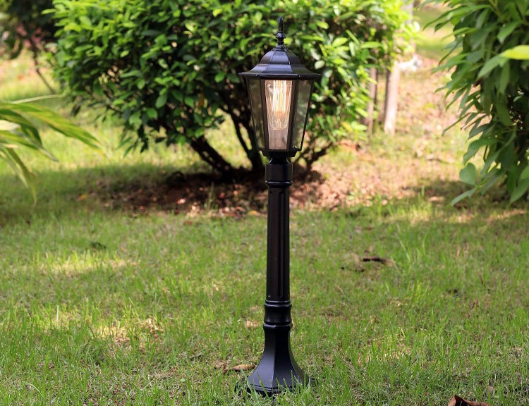 โคมไฟสนาม-เสาไฟสนามสไตล์ยุโรปคลาสสิกโป๊ะโคมทรงหกเหลี่ยมกระจกใสความสูง 80CM [OL-80]