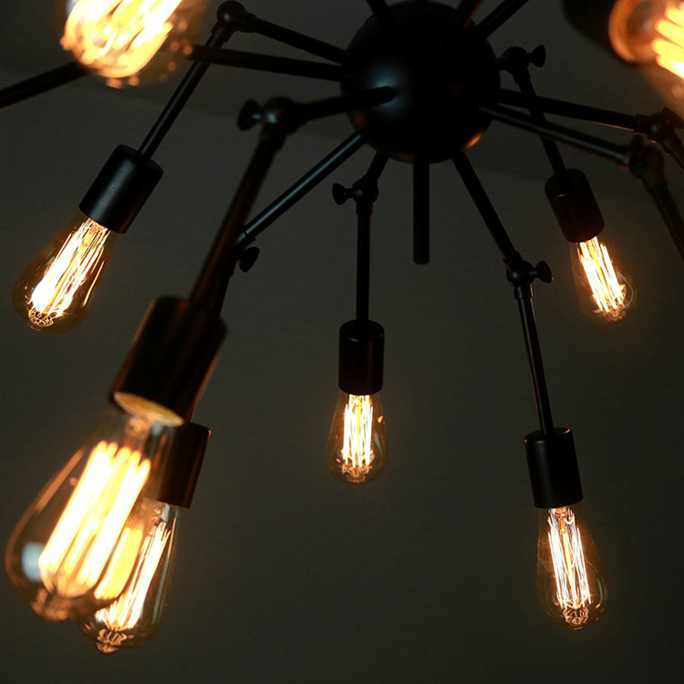 โคมไฟระย้าเหล็กทรงแมงมุม 12 ขา สีดำ สไตล์ Loft American