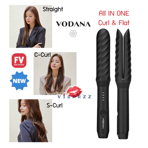 (ใหม่ พร้อมส่ง มุมกล่องขาดเล็กน้อย) Vodana Heat-Resistant All in One Iron Curl & Flat โวดาน่าเครื่องหนีบผมและม้วนผม 2 in1 สีดำ เรียบหรู ทำผมได้หลายแนวทั้งผมตรง ม้วนปลายผม หรือม้วนผม
